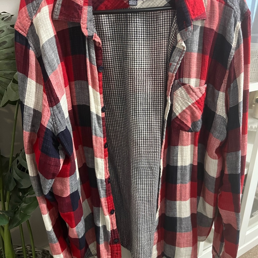 Men's Red Plaid Shirt XL Slim Fit